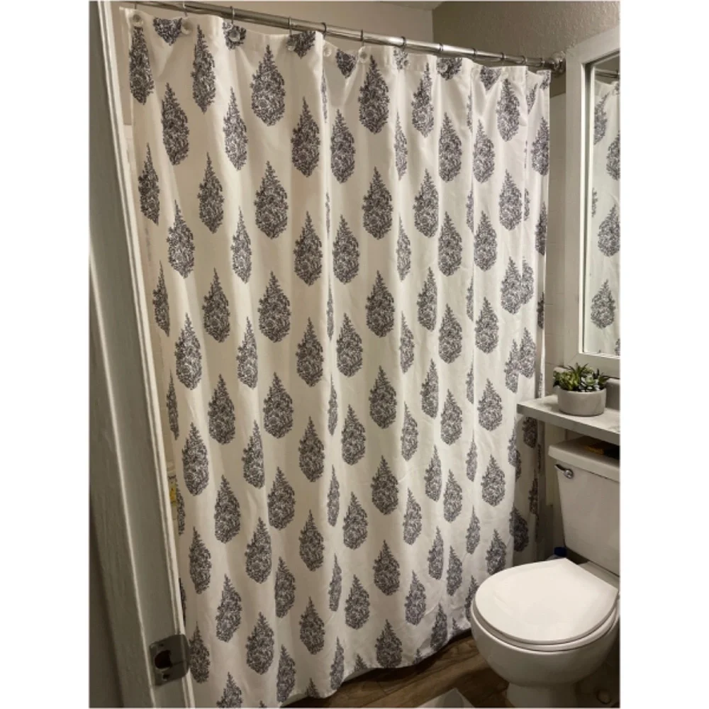 Style Lounge Celeste White Black Shower Curtain Paisley Medallion 72”x72”
